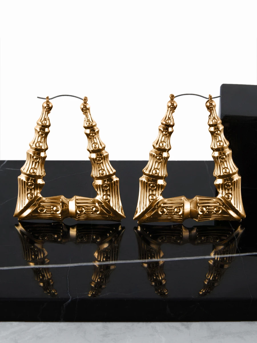 1 Pair Fashionable, Simple, Elegant, European-Style Bamboo Hoop Earrings - Gold - View 1