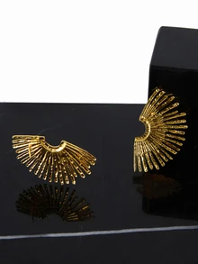 CHICVUE 1 Pair Exaggerated Sunburst Textured Hollow 18K Gold Stainless Steel Dangle Earrings, Suitable For Parties And Galas - Gold - View 4