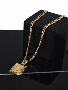 CHICVUE Initial Necklace Square Letter Pendant Necklace Capital Monogram Necklace Alhpabets From A-Z Figaro Chain Necklace - Yellow Gold - View 5