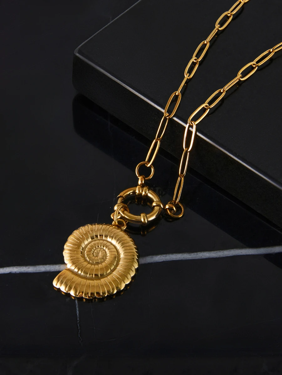 CHICVUE 1pc 45+5cm Stainless Steel Gold Shell Necklace Summer Conch Beach Necklace Spring Ring Clasp Sea Themed Jewelry Paperclip Link Chain DIY Accessories For Women - Gold - View 1