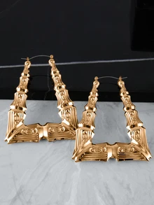 1 Pair Fashionable, Simple, Elegant, European-Style Bamboo Hoop Earrings - Gold - View 2