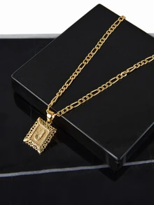 CHICVUE Initial Necklace Square Letter Pendant Necklace Capital Monogram Necklace Alhpabets From A-Z Figaro Chain Necklace - Yellow Gold - View 4