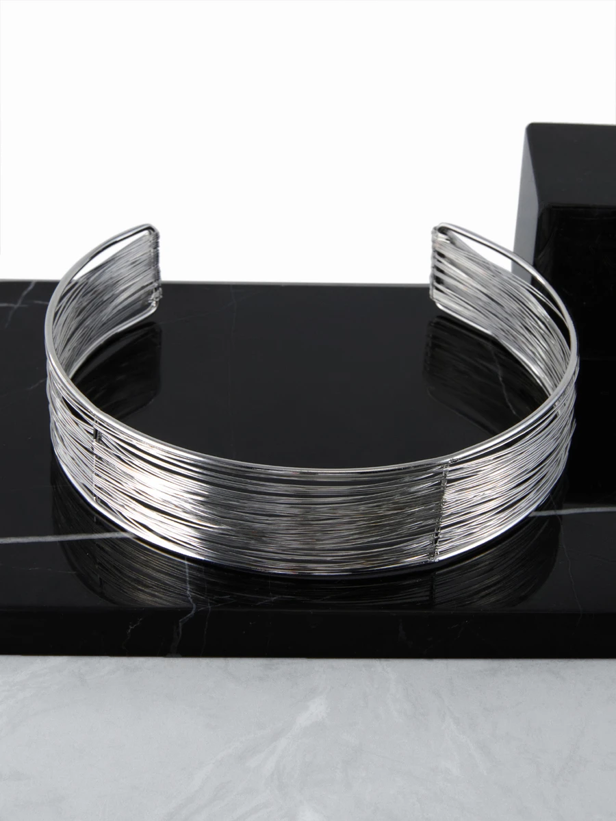 CHICVUE 1pc Women's Minimalist Handmade Multi-Layer Wire Choker Necklace, Fashion Versatile For Daily Wear (Adjustable Size) - Silver 251 - View 1