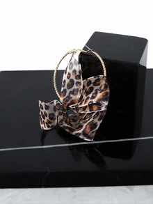 CHICVUE 1 Pair Exaggerated Leopard Print Ribbon Bow Hoop Earrings, Suitable For Women To Wear In Banquet, Party And Wedding Valentines - Leopard - View 2