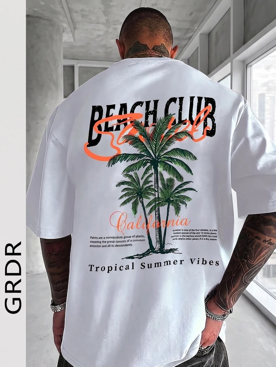 GRDR Plus Size Men's Black Minimalist Printed Round Neck Short Sleeve T-Shirt, Suitable For Summer Wear, Comfortable & Breathable, Leading Fashion - White - View 1