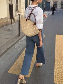 女士优雅夏季衬衫，白色短袖彼得潘领衬衫，饰有精致花卉刺绣，适合日常穿着和休闲度假。 - 白色 - 查看 2