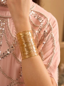 Etoivie Foreign Trade Fashionable Pure Handmade Wrapped Wire Large Bangle, Suitable For Parties, Gifts And Daily Wear - Gold - View 3