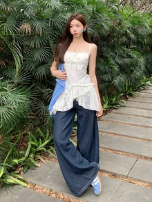 法式设计不对称拼接蝴蝶结吊带背心，休闲白色夏季款 - 白色 - 查看 2