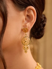 Farahzel 4pcs Dubai Copper Alloy Gold Plated Necklace, Tassel Pendant, Earrings, Ring Jewelry Set - Yellow Gold - View 4