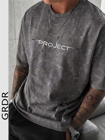 GRDR 1 pieza Camiseta de manga corta con estampado vintage lavada para hombres, adecuada para el verano, cómoda y transpirable, de moda