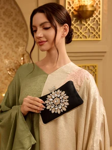 Farahzel Women's Glitzy Rhinestone Embellished Mini Evening Clutch Bag With Detachable Chain Strap - Black - View 2