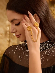 Farahzel 1pc Minimalist Versatile Gold-Plated All-Match Chain Flower Linked Finger Hand Chain, Suitable For Dates, Weddings, Parties, Holidays, Gift - Yellow Gold - View 1