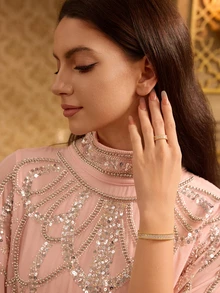 Etoivie 1 Set Personalized Bracelet And Ring Set Decorated With Cubic Zirconia - Gold - View 2