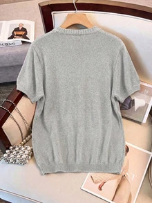 [Áo khoác] Áo khoác đi làm, Áo cardigan dệt kim dáng suông thanh lịch - Áo cardigan dệt kim tay ngắn màu trơn cài một hàng khuy dành cho nữ, kiểu dáng đa năng, nhẹ nhàng và thoải mái, thích hợp mặc ngoài khi trời lạnh vào mùa xuân/hè. - Xám - Xem 2