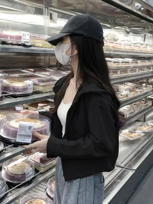 休闲百搭宽松纯色卫衣 黑色 春季 - 黑色 - 查看 1