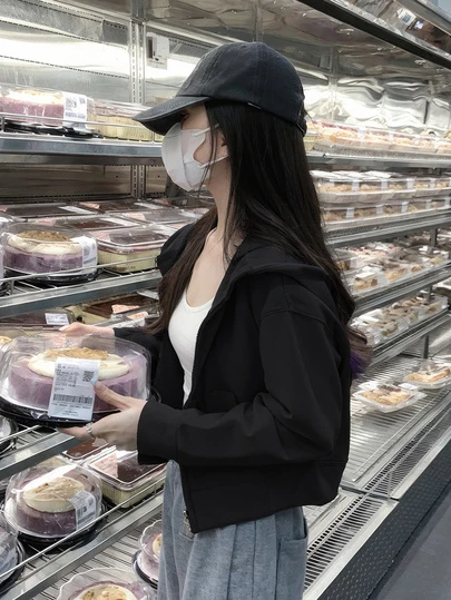休闲百搭宽松纯色卫衣 黑色 春季