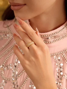 Etoivie 1 Set Personalized Bracelet And Ring Set Decorated With Cubic Zirconia - Gold - View 3