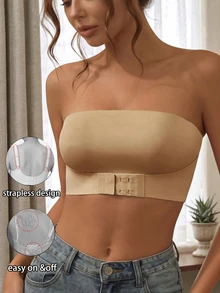 Áo ngực không dây cho nữ, kiểu dáng liền mạch, khóa cài phía trước, không gọng, chống trượt, áo croptop gợi cảm, đồ lót nửa cúp vô hình, đồ lót một mảnh. - Màu nâu  Mocha - Xem 2