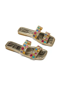 Trivaya Summer Fashionable Colorful Rhinestone Women Flat Sandals, Comfortable Casual Open-Toe Slippers Suitable For Outdoor, Beach, Party - Black - View 2