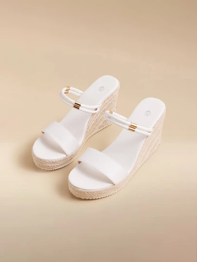 Glizzene Women's Wedge Thick Platform Sandals, Woven Braided Straw Casual Slides, Simple Strap Versatile Open Toe Heeled Mules,Spring Summer Outfits