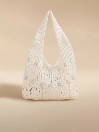 Glizzene Minimalist Crochet Hollow Design Bag, Travel/Study Bag, Large Capacity, Portable, Suitable For Teenage Girls, Women, College Students, Office Ladies, Perfect For Work, Back To School, Middle School, High School, University, Vacation, Etc.