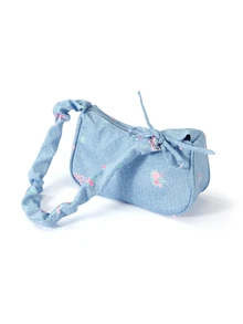 Trivaya 1 buah Tas Bahu Kecil Unik Musim Panas Baru, Modis, Serbaguna, Kasual, dengan Resleting Halus, Motif Bunga, Bahan Nilon Biru Muda, Cocok untuk Penggunaan Sehari-hari Wanita - Biru - View 5