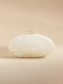 Glizzene Chic Minimalist Marble Pattern Acrylic Clutch Bag, Unique Egg-Shape Personalized Party Chain Shoulder Bag - Champagne - View 3