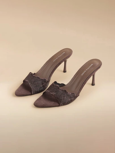 Glizzene Black Open Toe Mesh Summer New Fashion Stiletto High Heel Sandals, Minimalist Versatile Women's Formal Sandals, Pointed Toe Elegant Stiletto Slide Sandals, Women's High Heel Shoes, Women's Brown High Heel Shoes