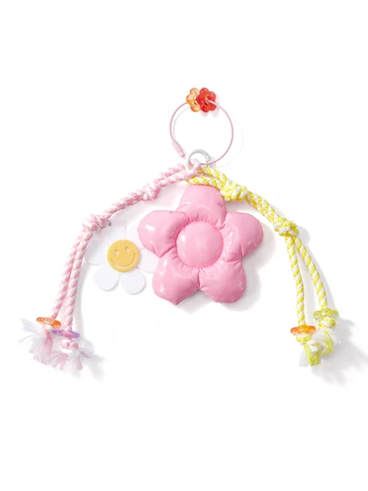 Trivaya Móc khóa hình hoa Macaron lớn thủ công, mặt dây chuyền dễ thương, dây bện nylon, phụ kiện trang trí túi xách thời trang, mặt dây chuyền túi xách nhiều màu sắc