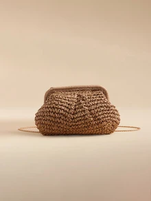 Glizzene 1 Stück Damen Sommer Geflecht Umhängetasche mit Quasten Kette, Schulter Papier Geflecht Strandtasche, handgefertigte Geldbörse, 1 Stück hellbeige Papier Geflecht Clutch, Damen Strandtasche, perfekt für den Urlaub, ideale Wahl für modebewusste Damen - Khaki - Übersicht 4