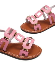 Trivaya Sandalias planas con hebilla cuadrada decorativa para mujer, sandalias de playa de verano - Rosa - Ver 5