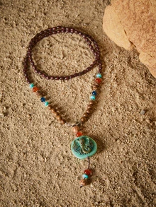 Vintage Nepalese Fish Pendant Necklace, Handmade Wooden Bead Long Necklace, Unique Cultural Accessory, Exquisite Craftsmanship, Colorful Beads Cottagecore,SummerOutfit - Multicolor - View 4