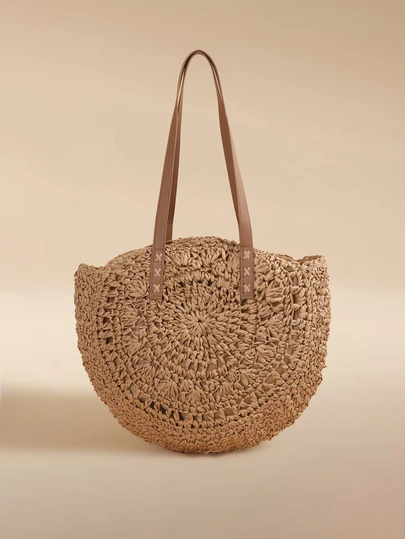 Glizzene Classic Woven Bag, Women's Round Beach Shoulder Bag, Women's Straw Bag, Crossbody Bag, Women's Handbag, Beach Essential, Beach Supplies, Beach Gear And Summer Must-Have, Summer Vacation Bag, Holiday Essential, Perfect For Travel, Vacation, Holiday And Beach