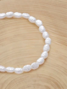 Glizzene 1pc Fashionable And Simple Personalized Asymmetrical Faux Pearl Women's Bracelet Banquet Party Date Daily Wear Gift - White - View 5