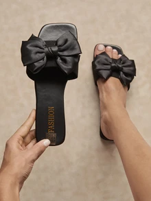 Tropiscape Women's Bowknot Flat Slippers Open Toe Slides Outdoor Summer Beach Slippers Valentines Cottagecore,SummerOutfit - Black - View 5