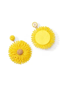 1 Pair Bohemian Style Handmade Woven Raffia Straw Round Sunflower Pendant Earrings - Sunflower - View 3