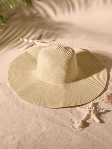 Tropiscape 1 Hat + 1 Bag, Suitable For Beach Vacation Cottagecore,SummerOutfit - Beige - View 4