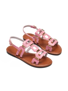 Trivaya Sandalias planas con hebilla cuadrada decorativa para mujer, sandalias de playa de verano - Rosa - Ver 2