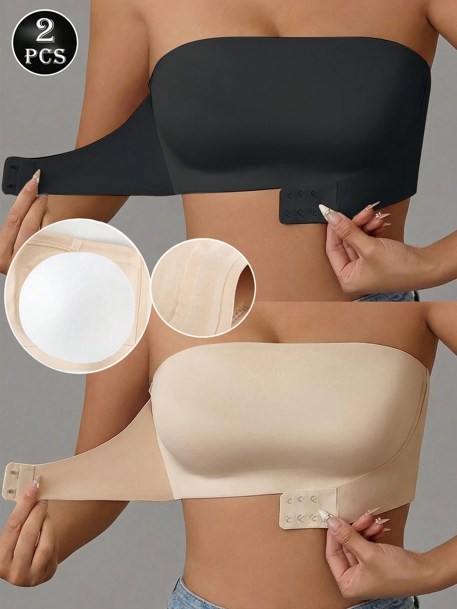 2PCS Sexy Strapless Bras Seamless Invisible Bra Push Up Lingerie Set Two Pieces Set Front Closure Tube Tops Wedding Bra Breathable Underwear - Multicolor - View 1