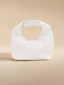 Glizzene Túi xách mini thời trang dệt hình lưỡi liềm, Túi đeo chéo vai cỡ lớn màu trơn họa tiết dệt nổi, Túi đi làm đa năng, Túi tote, Túi baguette dành cho nữ - trắng - Xem 3