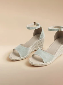 Glizzene Women's Wedge Sandals, Casual Open Toe Thick Bottom Summer Shoes, Strap Comfortable Buckle Straw Bottom Bohemian Style Vacation Shoes [Run One Size Larger] - Light Green - View 5