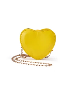 Fashionable Novelty Bag Heart Design Yellow Mini Chain Valentines, Fashionable Butter Yellow Bag For Women, Yellow - Yellow - View 3