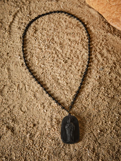 Tropiscape 1pc Jade-Like Jesus Statue Pendant Necklace, Unisex Charm Cottagecore,SummerOutfit