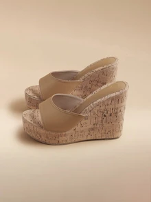 Glizzene Khaki Color Simple And Versatile New Women Sloping Sandals With Wide Strap, High Platform And Comfortable Height Increasing Slippers With Anti-Skid Thick Soles, Suitable For Indoor And Outdoor,Spring Summer Outfits - Khaki - View 4