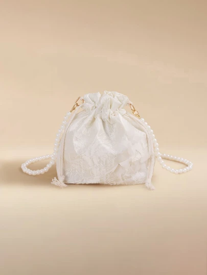 Glizzene Borsa a secchiello mini con perle finte, borsa casual e a tracolla, borsa con perle finte