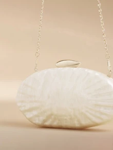 Glizzene Chic Minimalist Marble Pattern Acrylic Clutch Bag, Unique Egg-Shape Personalized Party Chain Shoulder Bag - Champagne - View 5