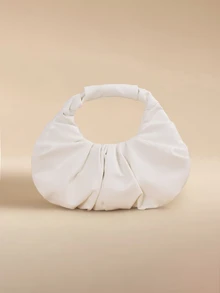 Glizzene 1 Stück 2024 Frühling Neue Damen Handtasche, einfarbige PU Wolken Tasche, modisch plissierte minimalistisch Patchwork schicke Damen Shopper Tasche, plissiertes Design - Weiss - Übersicht 1