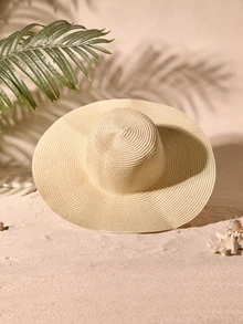 Tropiscape 1 Hat + 1 Bag, Suitable For Beach Vacation Cottagecore,SummerOutfit - Beige - View 2