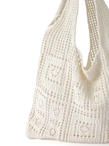 Trivaya Minimalist Crochet Hollow Design Tote Bag, Large Capacity And Portable, Suitable For Teenagers, Women, College Students, Office Ladies, Ideal For Vacation, School, Travel, Outdoor Activities. Perfectly Matches Beach Accessories, One Of The Most Popular Beach Bags For Ladies, And A Must-Have Beach Essential. This Bag Is Highly Suitable For Summer, Vacation And Beach Use, The Latest Holiday Bag. , Crochet, Vacation - Apricot - View 6