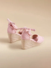 Glizzene Giày sandal đế xuồng cao gót kiểu Bohemian quai ngang, hở mũi, chống thấm nước, màu hồng, thích hợp cho trang phục xuân hè. - Hồng - Xem 3
